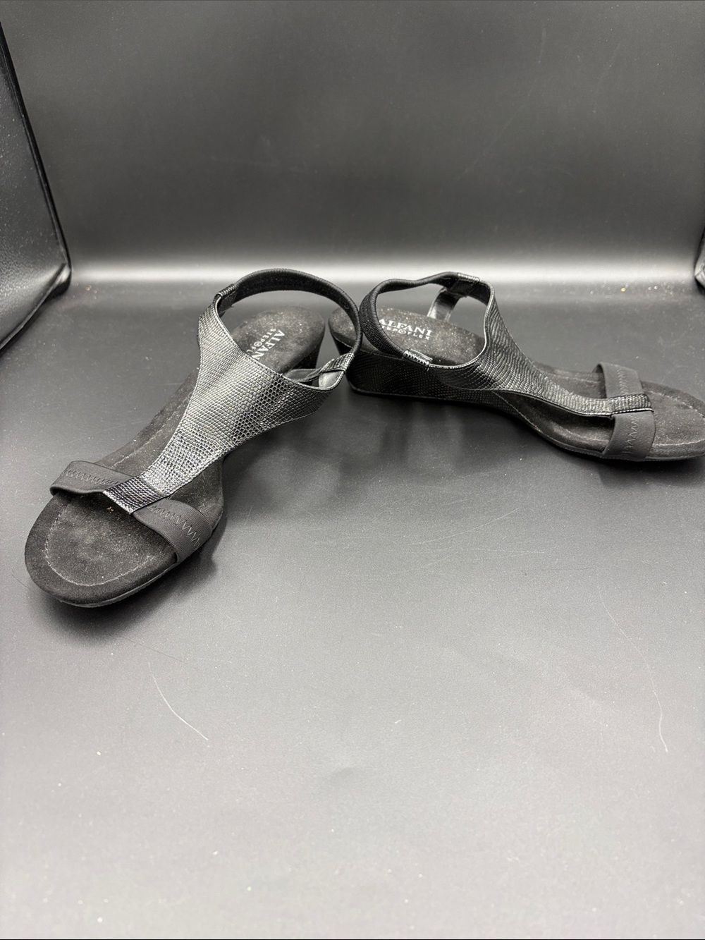 Alfani Black Slip-On T-Strap Sandal Wedges size 8